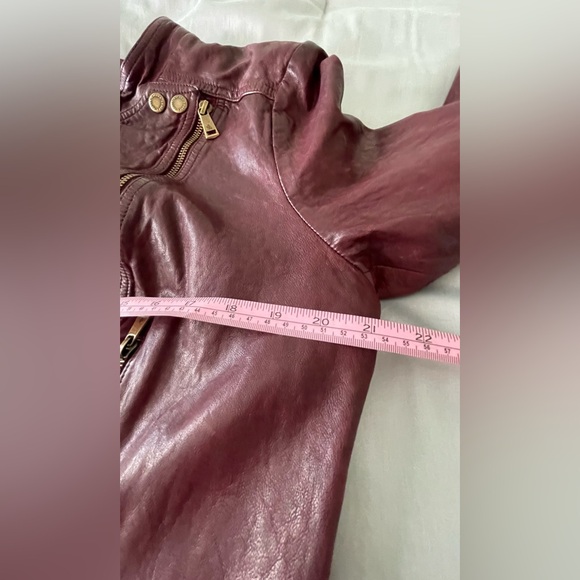 New Lauren Ralph Lauren Wine-Red Color Leather Moto Cafe Racer Jacket Women’s - Picture 12 of 16
